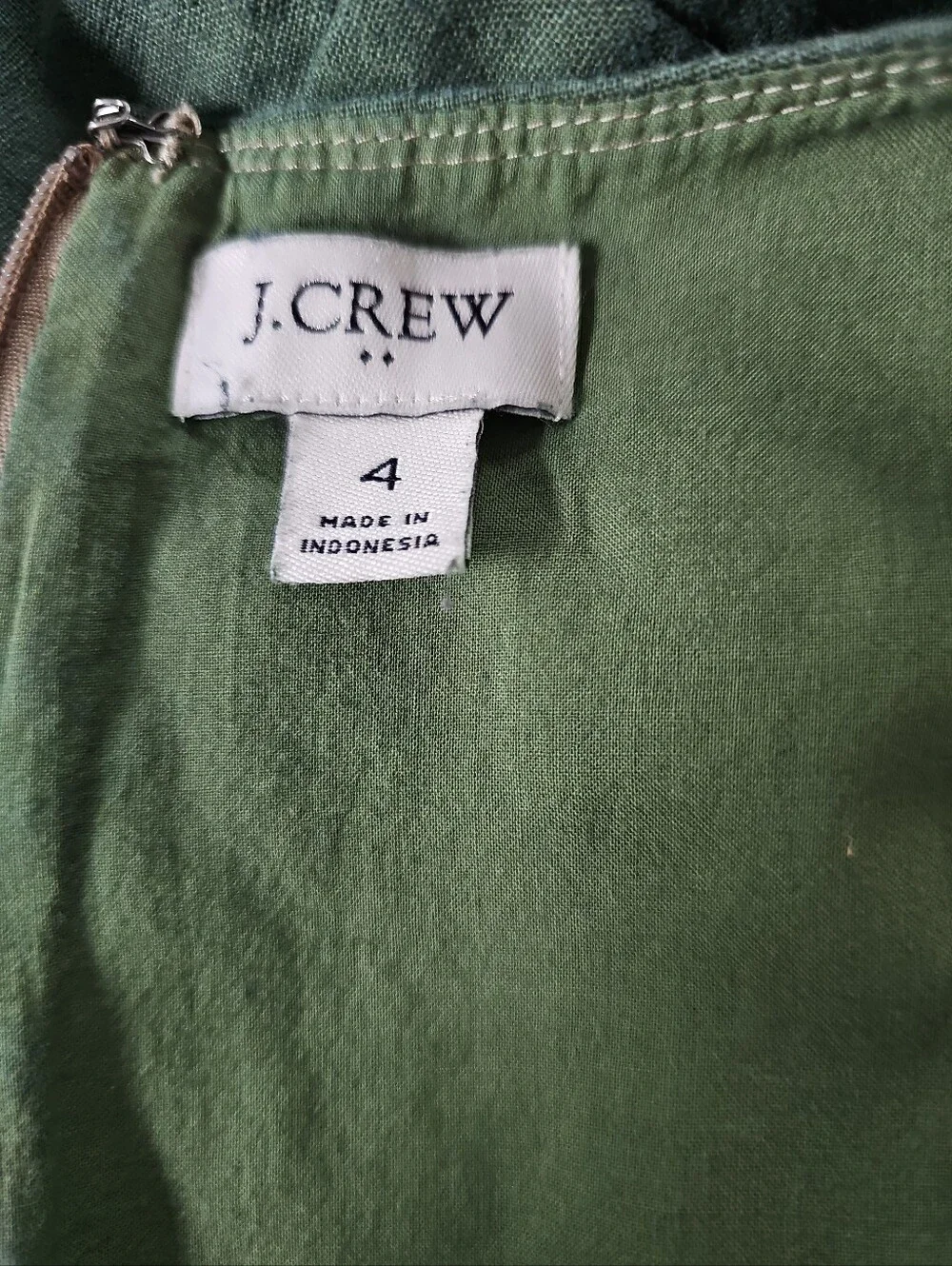 J. Crew Olive Green Sleeveless V-Neck Jumpsuit Size 4 Linen Blend Lined